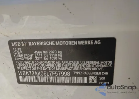 2020 BMW 228I Gran Coupe xDrive z USA, uszkodzony, nr VIN WBA73AK06L7F57998